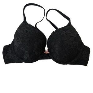 Body by Victoria Perfect Shape Bra Black Lace Pink Bow 32C Coquette Flirty
